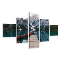 Schilderij - Lago di Braies in Zuid-Tirol, Italië, Premium Print - thumbnail
