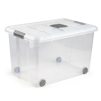 Plasticforte Opslagbak/box met deksel - 1x - 55L - 59 x 40 x 35 cm - transparant - met wielen