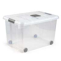 Plasticforte Opslagbak/box met deksel - 1x - 55L - 59 x 40 x 35 cm - transparant - met wielen