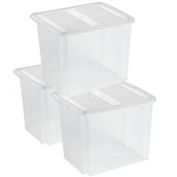 Sunware 3x opslagboxen - kunststof - 45 liter - transparant - 45 x 36 x 36 cm - met deksel - kisten