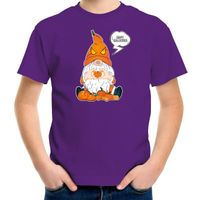 Halloween verkleed t-shirt voor kinderen - pompoen kabouter/gnome - paars - themafeest outfit - thumbnail