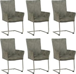 Set van 6 Donkergrijze leren industriële eetkamerstoelen Dry - poot rond rvs - Kenia Leer Antracite (donkergrijs leer)