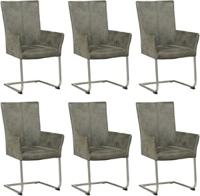 Set van 6 Donkergrijze leren industriële eetkamerstoelen Dry - poot rond rvs - Kenia Leer Antracite (donkergrijs leer)