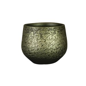 Plantenpot/bloempot keramiek metallic donkergroen/gold finish - D16/H13 cm