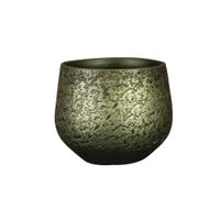 Plantenpot/bloempot keramiek metallic donkergroen/gold finish - D16/H13 cm