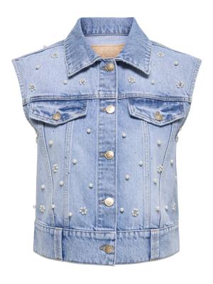 Only Onlonur Pearl Deco Dnm Vest Red Dot Vest Light Blue Denim