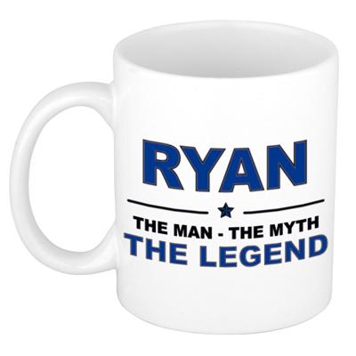 Ryan cadeau mok - man myth legend - naam koffiemok / beker - wit en blauw - 300 ml