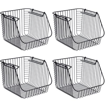 Set van 4x stuks zwarte opberg/opruim mandjes stapelbaar 29 x 27 x 21 cm Set van 4x stuks zwarte opberg/opruim mandjes stapelbaar 29 x 27 x 21 cm