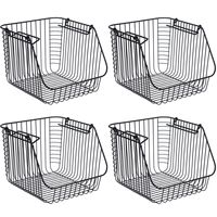 Set van 4x stuks zwarte opberg/opruim mandjes stapelbaar 29 x 27 x 21 cm