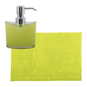 MSV badkamer droogloop mat/tapijtje - 40 x 60 cm - en zelfde kleur zeeppompje 260 ml - lime groen