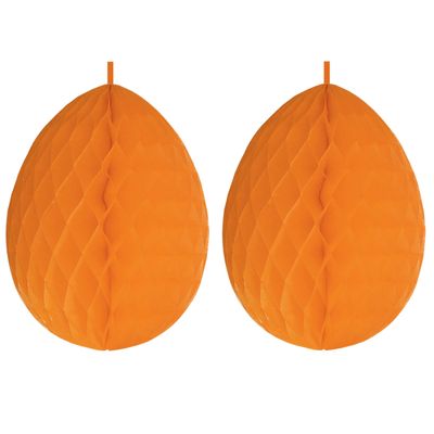 2x stuks hangdecoratie honeycomb paaseieren oranje van papier 30 cm