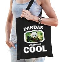 Katoenen tasje pandas are serious cool zwart - pandaberen/ panda cadeau tas - thumbnail