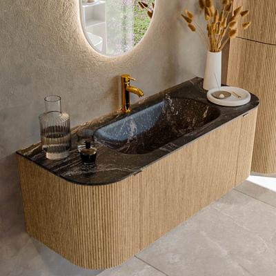 Badmeubel Mondiaz Kurve-Dlux | 120 cm | Meubelkleur Oak | Wastafelkleur Lava | Solid surface | Midden spoelbak | 1 kraangat