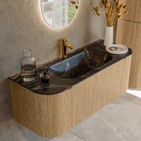 Badmeubel Mondiaz Kurve-Dlux | 120 cm | Meubelkleur Oak | Wastafelkleur Lava | Solid surface | Midden spoelbak | 1 kraangat Badmeubel Mondiaz Kurve-Dlux | 120 cm | Meubelkleur Oak | Wastafelkleur Lava | Solid surface | Midden spoelbak | 1 kraangat