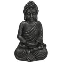 Gerimport Boeddha beeld Kolu - binnen / buiten - kunststeen - antraciet - 25 x 42 cm