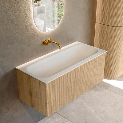 Badmeubel Mondiaz Kurve | 100 cm | Meubelkleur Oak | Wastafelkleur Talc | Midden spoelbak | Zonder kraangaten