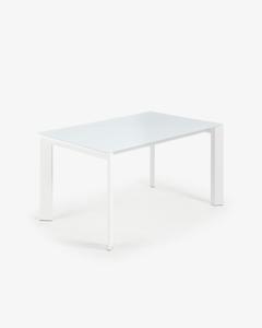 Kave Home Kave Home Axis, Axis uitschuifbare tafel in wit glas en wit stalen poten 140 (200) cm