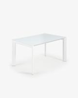 Kave Home Kave Home Eettafel Axis, Axis uitschuifbare tafel in wit glas en wit stalen poten 140 (200) cm
