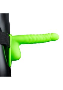 Ribbed Hollow Strap-on Balls - 8&apos;&apos; / 21 cm - GitD - Green