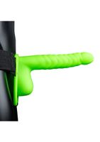 Ribbed Hollow Strap-on Balls - 8&apos;&apos; / 21 cm - GitD - Green