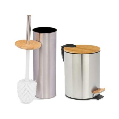 Pedaalemmer en Toiletborstel Steel - softclose - 5 liter - zilver/beige - 20x26 cm