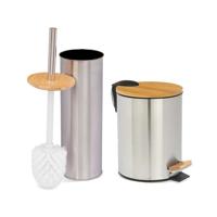 Pedaalemmer en Toiletborstel Steel - softclose - 5 liter - zilver/beige - 20x26 cm