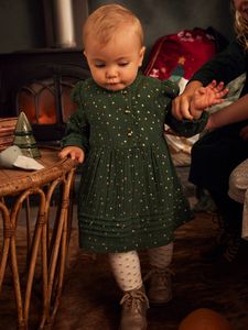 Babyjurkje van katoenen hydrofiel doek met met niet-gecentreerde opening donkergroen met print