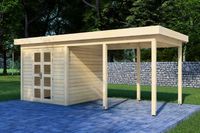 Prime Line blokhut 300x300 cm + luifel 400 cm- Plat dak- Onbehandeld vurenhout- Van Kooten - Van Kooten