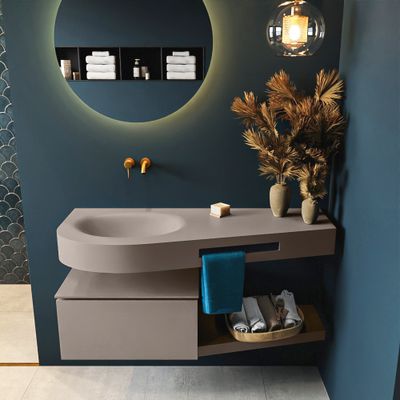 MONDIAZ RIVA 120cm badmeubel onderkast / planchet kleur Smoke met 1 lade. Wastafel DULCET links 0 kraangaten kleur Smoke. MONDIAZ RIVA 120cm badmeubel onderkast / planchet kleur Smoke met 1 lade. Wastafel DULCET links 0 kraangaten kleur Smoke.