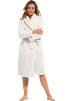 Witte damesbadjas stippenprint - zacht fleece-M (40-42)
