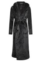 Charlie Choe zwarte/donkergrijze fleece dames badjas met capuchon - lang model - thumbnail