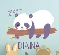 Wilde dieren stickers panda slapend met naam - thumbnail