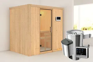 Karibu | Fanja Sauna | Helderglas Deur | Biokachel 3,6 kW Externe Bediening