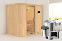 Karibu | Fanja Sauna | Helderglas Deur | Biokachel 3,6 kW Externe Bediening - thumbnail