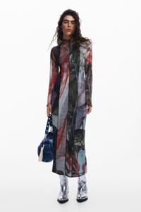 Midi-jurk van tule met print - MATERIAL FINISHES - XL