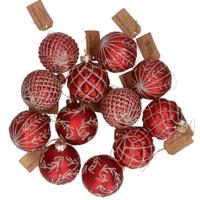 Kerstballen set - 12x - rood - glas - gouden decoratie - 6 cm - kerstversiering - thumbnail