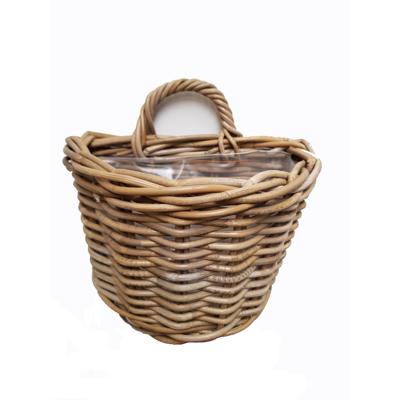 Wandhanger mand - bruin - 38 x 24 x 25 cm - rotan - gevlochten - voor bloemen/planten
