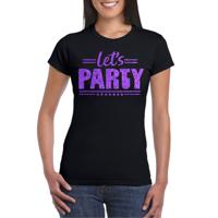 Verkleed T-shirt voor dames - lets party - zwart - glitter paars - carnaval/themafeest - thumbnail