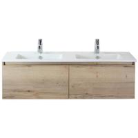 Frozen Badmeubelset 140 cm - Greeplijst in Kleur - Natuur Eiken - Keramische Wastafel Wit 2 Kraangaten