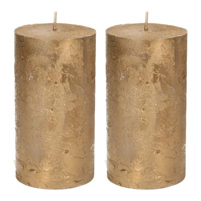 Stompkaars - 2x - goud - 7 x 13 cm - rustiek model - cilinderkaars - kaars Stompkaars - 2x - goud - 7 x 13 cm - rustiek model - cilinderkaars - kaars