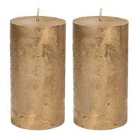 Stompkaars - 2x - goud - 7 x 13 cm - rustiek model - cilinderkaars - kaars