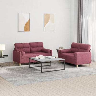 2-delige Loungeset met kussens stof wijnrood