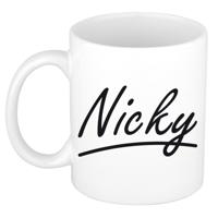 Nicky Naam koffiemok - beker - met sierlijke letters - wit - 300 ml - Cadeau - Dames