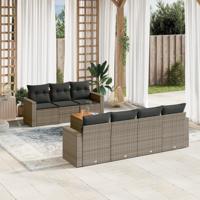 8-delige Loungeset met kussens poly rattan grijs