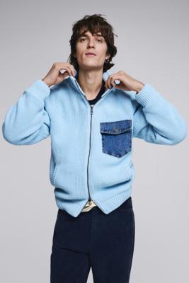 Gebreide trui met dubbele rits - BLUE - M