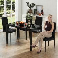 Eettafel van Glas Keukentafel voor 4 Personen Eetkamertafel met Metalen Frame Vierkante Tafel Keukenmeubilair voor Eetkamer