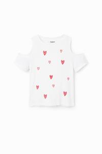 T-shirt met harten en cut-outs - WHITE - 9/10