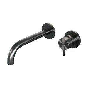 Brauer Gunmetal Edition Wastafelmengkraan inbouw - gebogen uitloop links - hendel kort smal - model B 1 - PVD - geborsteld gunmetal 5-GM-004-B5-65
