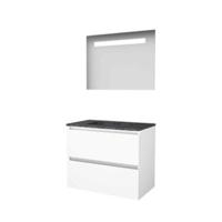 Basic-Line Economic 46 Badkamermeubelset - 80 x 46 cm - Greeploos - 2 Lades - Hardstenen Wastafel - Zonder Kraangat - Spiegel met LED Verlichting - Ice White