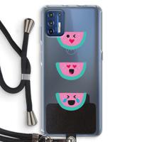 Smiley watermeloen: Motorola Moto G9 Plus Transparant Hoesje met koord